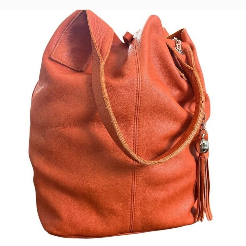 Nardelli Womens Italy Made Orange Large Shoulder Bag Tote Purse‎ Handbag Leather